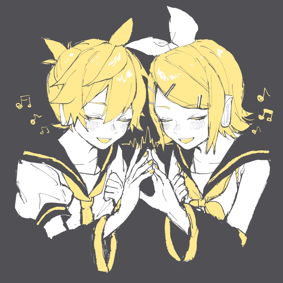 kagamine len ,kagamine rin 1girl 1boy sailor collar closed eyes bow hair ornament bass clef  illustration images