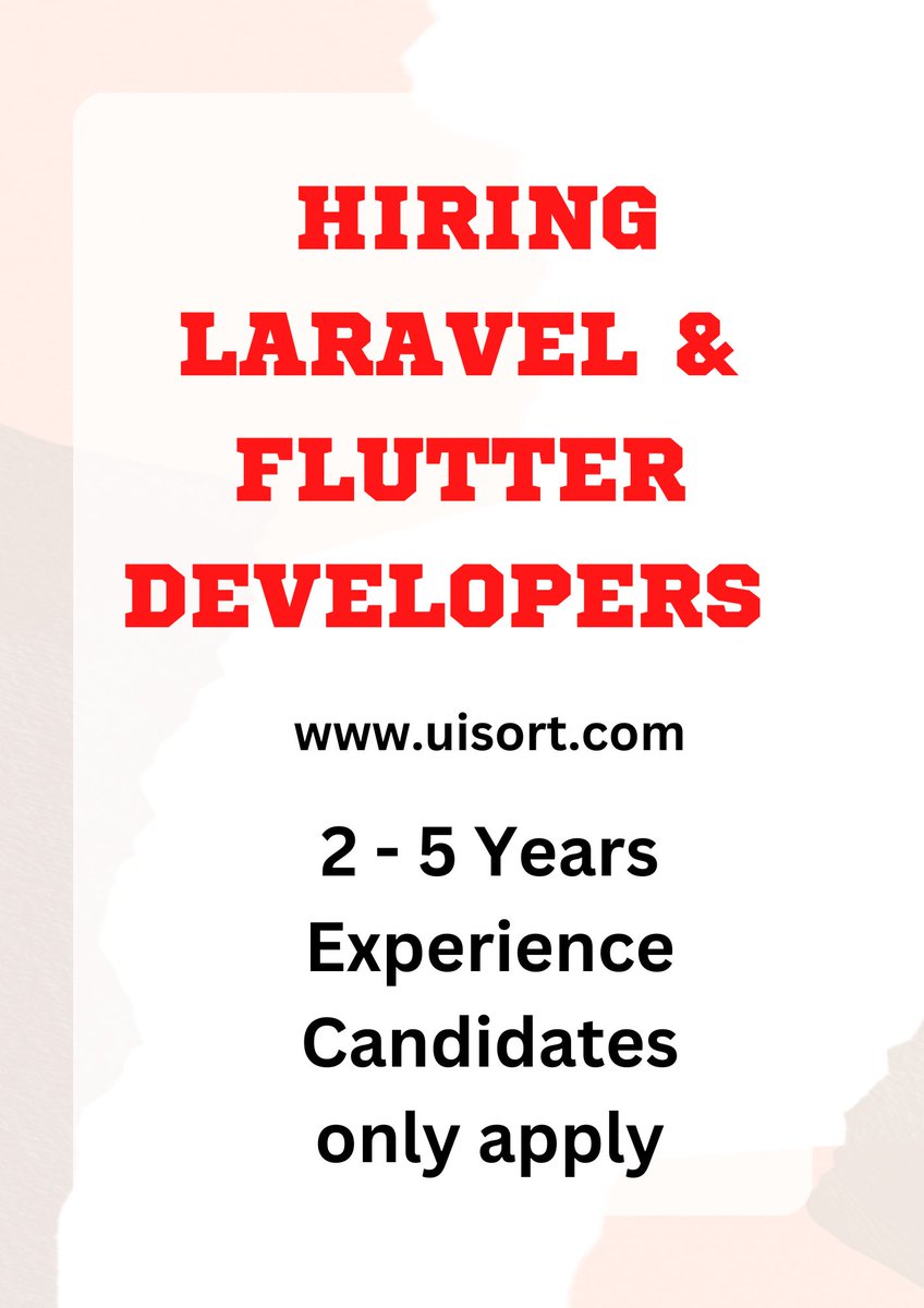 UisortT's tweet image. We are hiring laravel & flutter developers. 2-5 Experiences candidate only apply. uisort.com/contact-us #uisort #hiredevelopers #hirelaraveldevelopers #hireflutterdevelopers