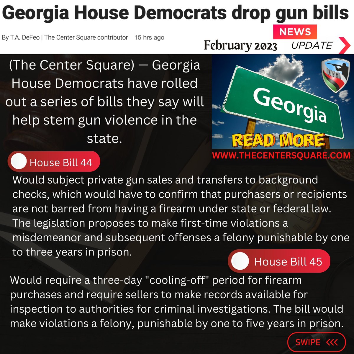 naaganational's tweet photo. Georgia has announced 4 new Gun Control bills that they say will help curve gun violence within the state. Let’s break them down. #georgia #firearmlaws #georgiagunlaws #naaga https://t.co/j9hczdbPMP