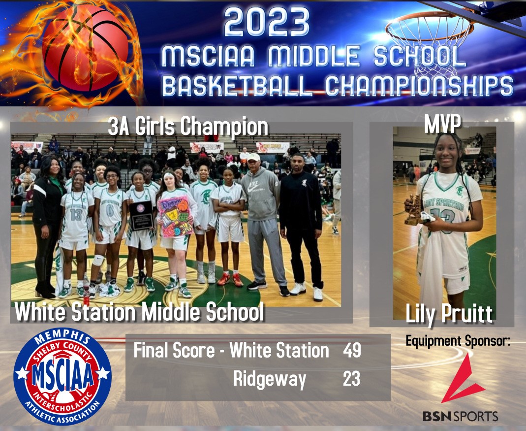 Congratulations to <a href="/WhiteStationMS/">WhiteStationMS</a> girls basketball team on winning the 2023 MSCIAA 3A girls championship! Lily Pruitt was named MVP.