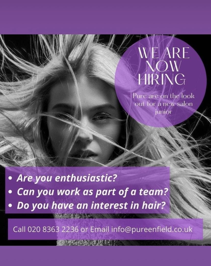 Now hiring junior/apprentice 

Please call 02083632236 and speak to Georgia to book your interview. 

#jobs #apprentice #salon #junior #salonjunior #hairdressing #hairsalon #Enfield #awardwinning