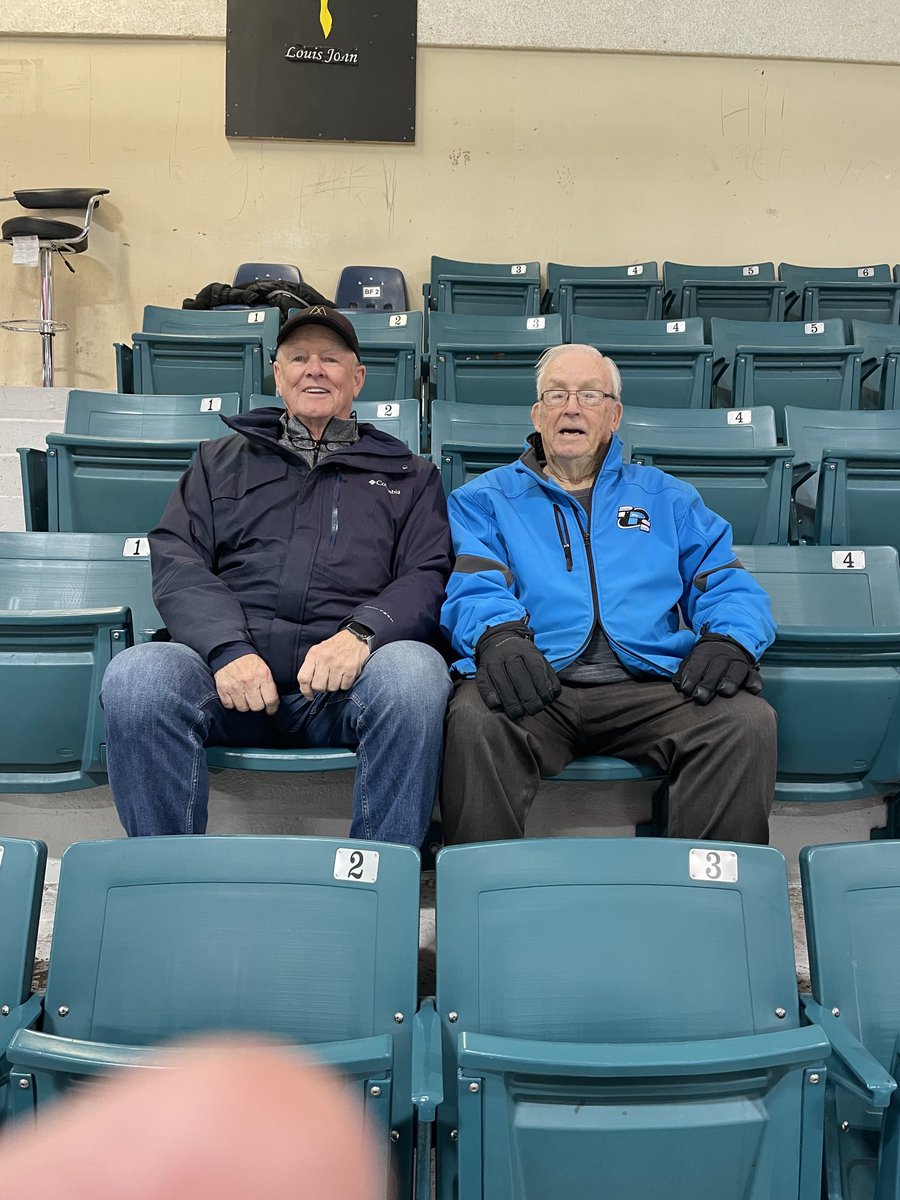 Hockey royalty at The Joe In grand Falls Windsor today. Doug Grant and Alex Faulkner , first and third Newfoundlander’s to play in NHL and both played for the Red Wings. Watching their grandsons play each other in high school tournament today.