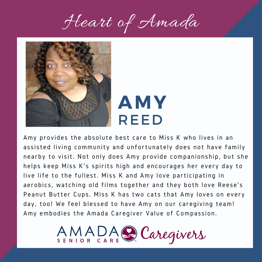 Amy, your special caregiving talent brings joy and hope to the lives of seniors. Thank you! #caregiver #amadaseniorcare #assistedliving #compassionatecare