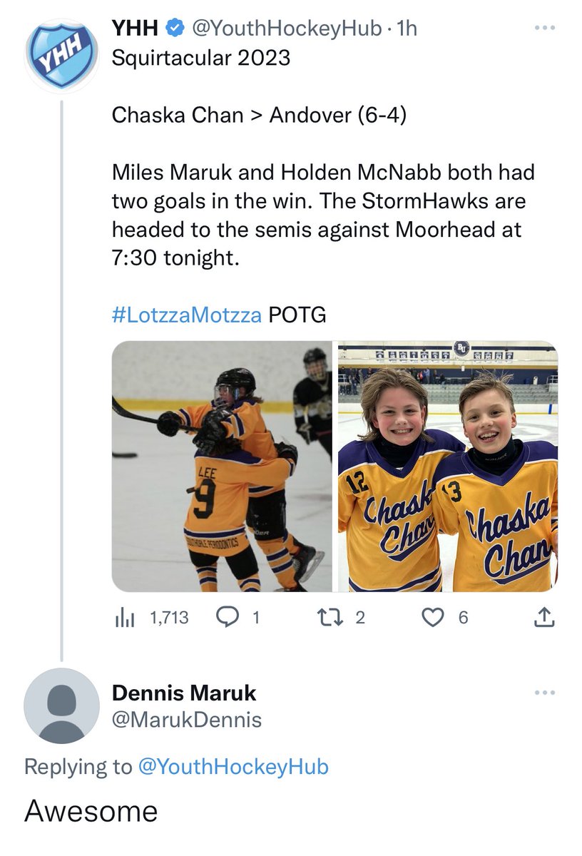 YouthHockeyHub's tweet photo. Not a bad day when a local legend comments on a post. https://t.co/N3ryOOIm4N