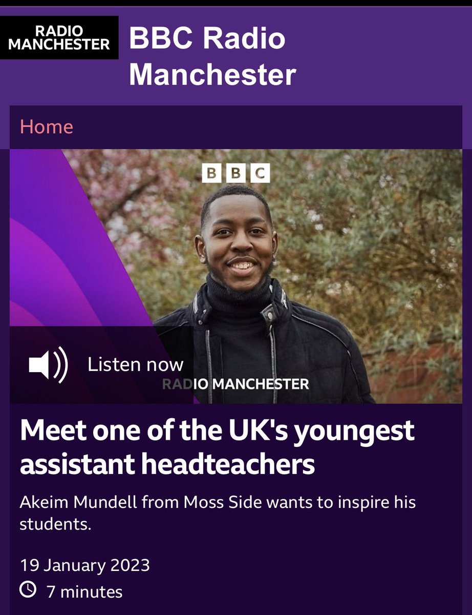 BlackMenTch's tweet photo. Listen to @AkeimMundellBEM interview with @BBCRadioManc 

He speak about the importance of diversity in school leadership, highlights the impact he has on students in his community and shares his journey through education. 🙌🏾

https://t.co/lmbrTEbdgC

Powerful! #BlackMenTeach https://t.co/720rNNhuL0