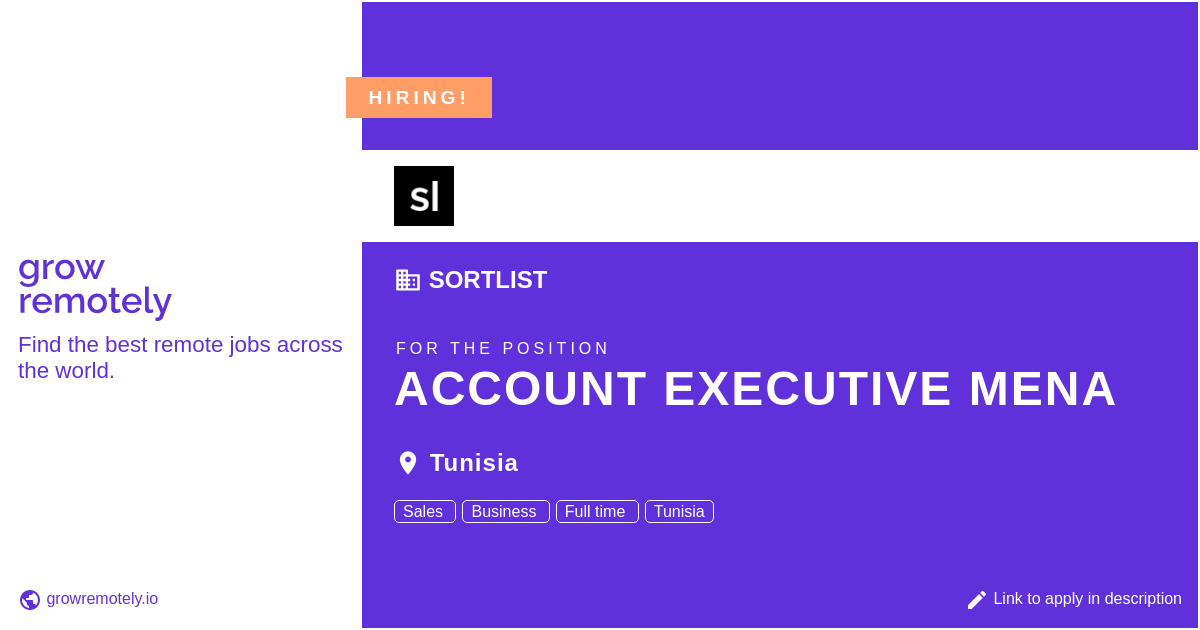 growremotelyio's tweet photo. Check out this job at Sortlist for the position Account Executive MENA.

 Apply link: https://t.co/Ruk4PmeNQa

#hiring #remotejobs #Sortlist #SalesandMarketing https://t.co/bWLAxWM7le
