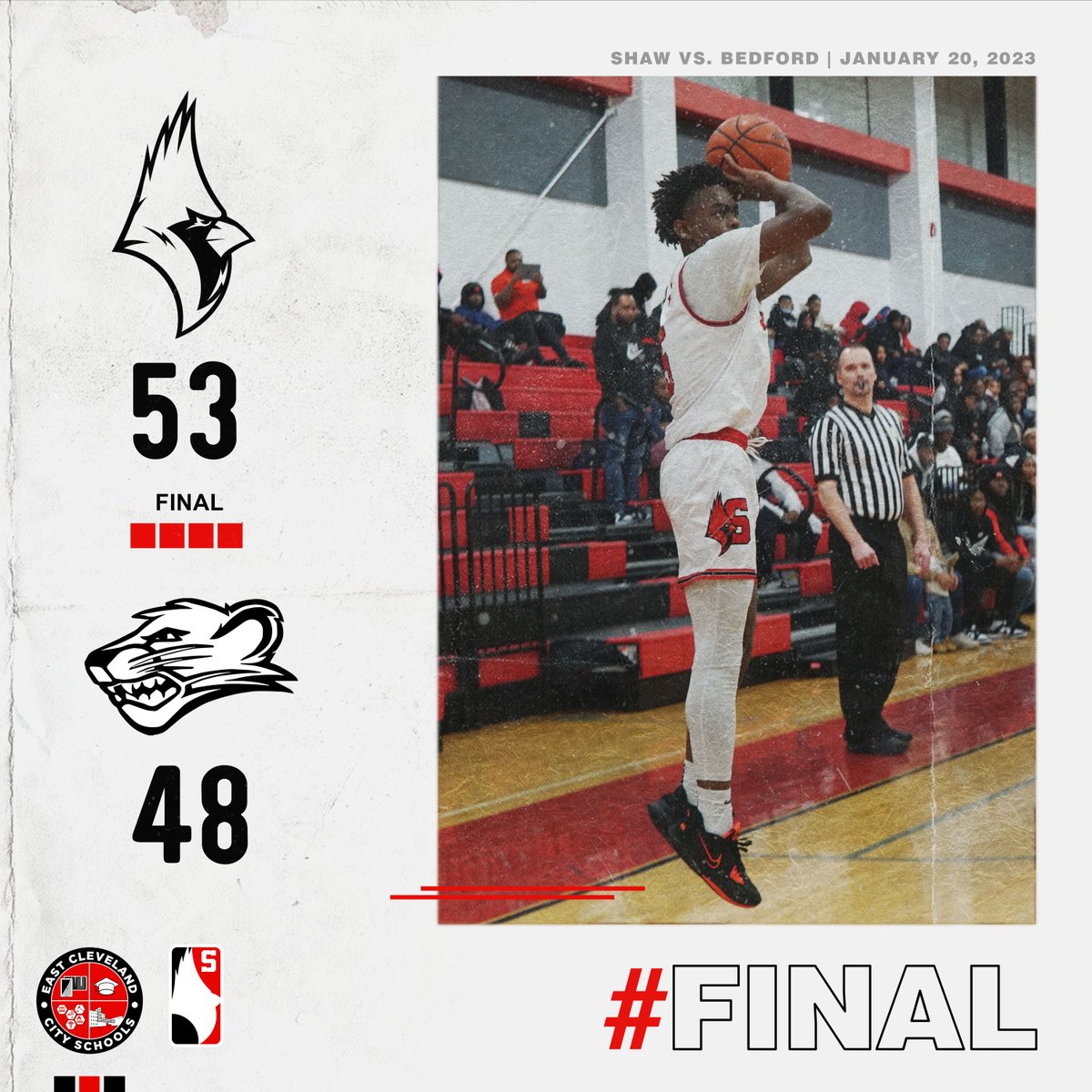 EastCleSchools's tweet image. Last night, YOUR Shaw Cardinals took home the W with a final score of 53-48 over the Bedford Bearcats! The game came down to the wire, but our boys pulled it out! #ShawBasketball #YeahShaw