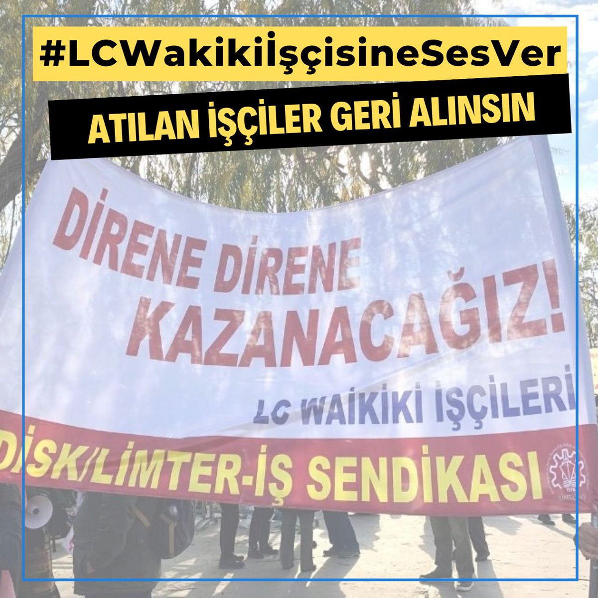 Haklarını isteyen 13 LCWaikiki depo işçisi Kod-46 (hırsızlık) yalanı ile işten çıkarıldı. Asıl hırsız İşçinin alınterinden çalarak sefa sürenlerdir. Hak ve onuru için direnen işçiler kazanacak.

#LCWaikikiİşçisineSesVer