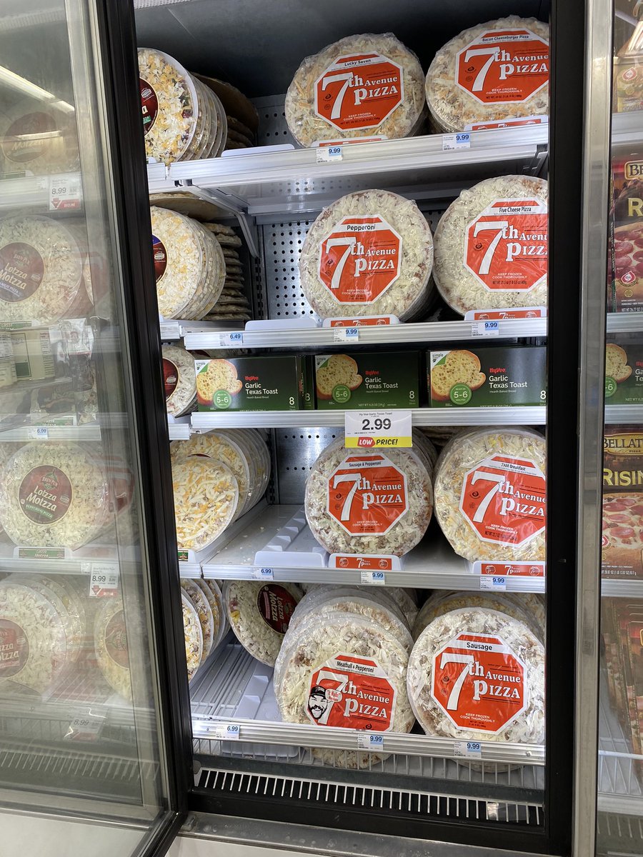 keeeless's tweet image. Fresh restock of @7thavenuepizza including the 7AM Breakfast pizza! @MarshallHyVee #signalboost #swmn