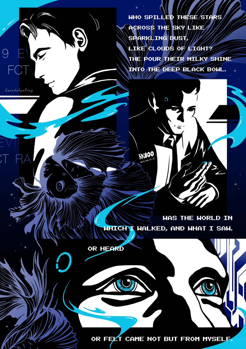 New illustration for dbh！
#DetroitBecomeHuman #connor #rk800 #connorarmy 💙💙💙
（The poetry is from 《The Very Pulse of the Machine》in 《Love,Death & Robots》）