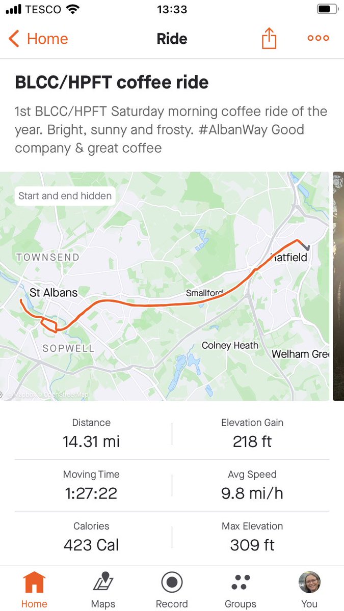 huntanne's tweet photo. First #BLCC / HPFT Saturday morning coffee ride of the year Bright, sunny & frosty #AlbanWay a couple of hours gentle cycling with good company and great coffee
Join us for the next one? 9.30am 18/2 from Hatfield โฆ@kate_linhart11โฉ โฆ@HPFT_NHSโฉ #NHS1000miles https://t.co/bVdR3c80w3