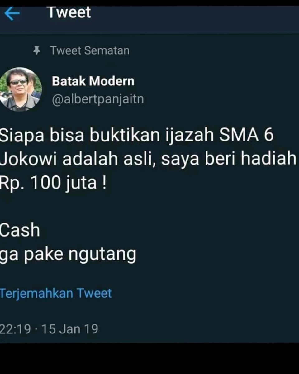 abu_waras's tweet photo. Viral! Beredar Sayembara dari Netizen Yang Bisa Buktikan Ijazah SMA Jokowi Asli Mendapatkan Hadiah Cash Rp. 100 Juta. Siapa Beruntung? https://t.co/6S0HStmpLc