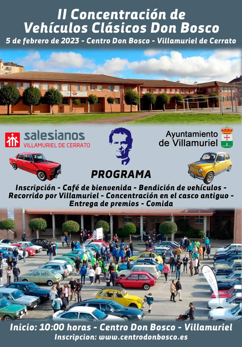 📢📢 II CONCENTRACIÓN DE VEHÍCULOS CLÁSICOS EN EL CENTRO DON BOSCO📢📢
Para apuntarse, se va a poner un enlace en la Web del Centro Don Bosco.
¡¡¡ANÍMATE Y PARTICIPA!!! TE ESPERAMOS
#AbrimosCaminos

Con:
<a href="/SalesianosEs/">Salesianos España</a>