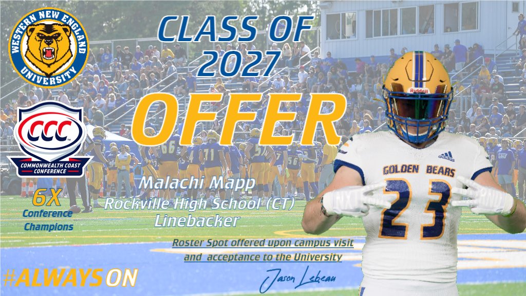 Mappmalachi05's tweet photo. After a great conversation with @Coach_Lebeau I am blessed to receive another offer from @WNE_GoldenBears thank you 🙏🏾 @TheRockFootball https://t.co/4u0N19TjG8