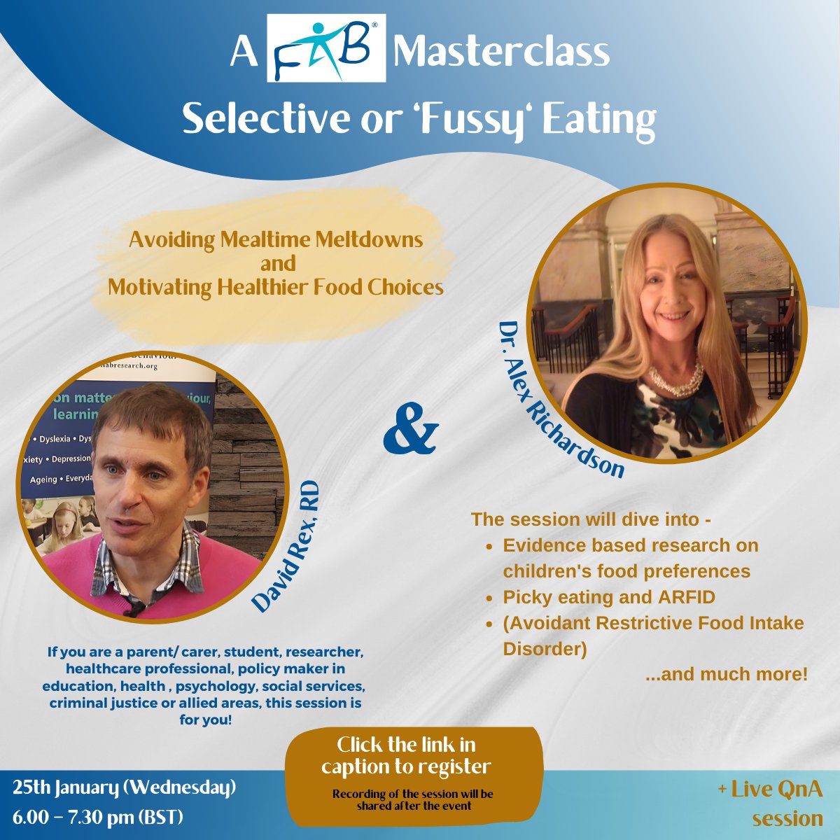 Learn how to avoid mealtime meltdowns and motivate healthier food choices in children at our webinar on 25th January at 6 pm.
Don't miss out! Reserve your tickets here:
info.fabresearch.org/webinar-invita…