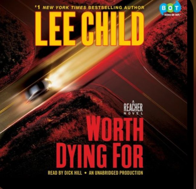 changingshades's tweet image. 13 #SecondSon #WorthDyingFor
#JackReacher short story and book 15 respectively (darkside of shipping produce in Nebraska)
Audiobook
Read by #DickHill
4*/5*