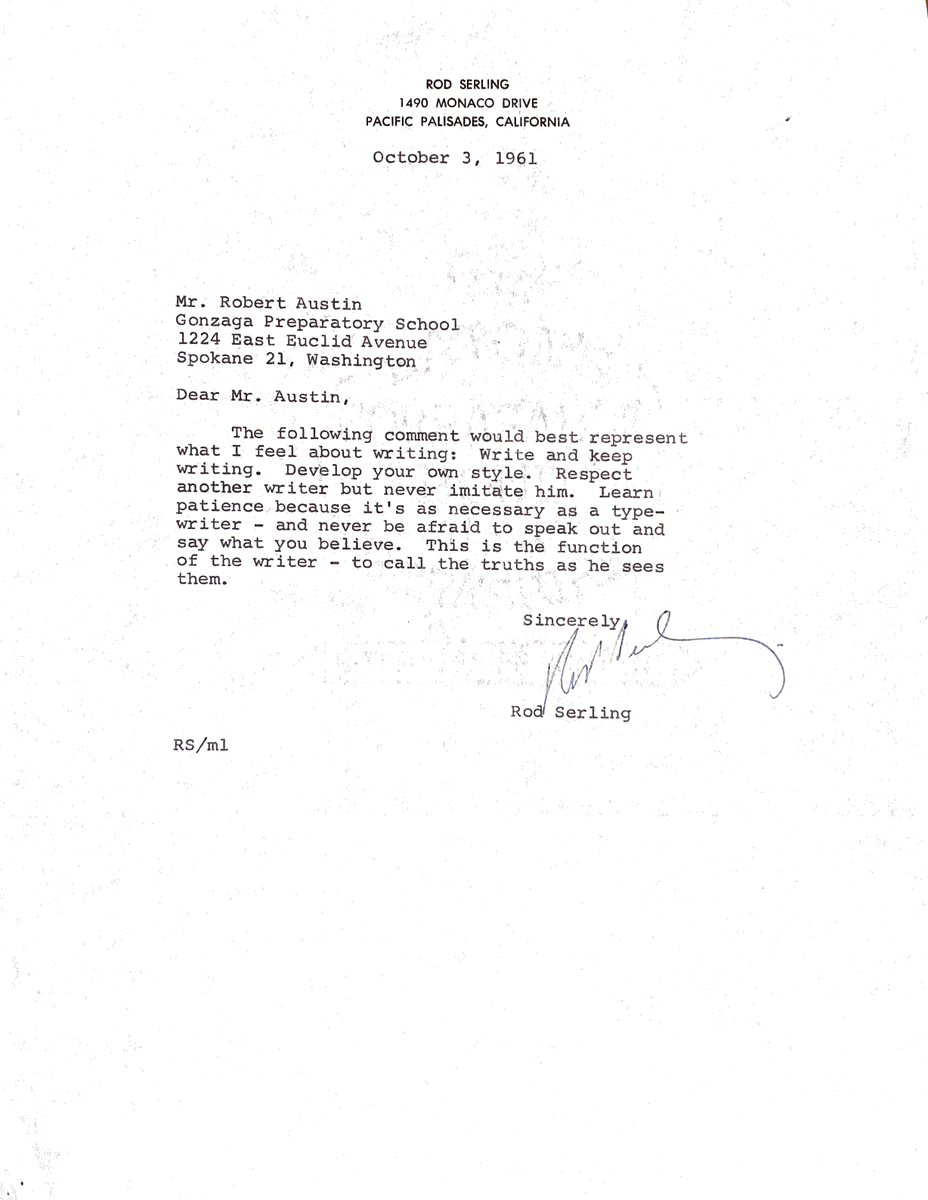 AnneSerling's tweet photo. My dad's letter (response) to a student; an aspiring writer... https://t.co/YTyyuJQOtW