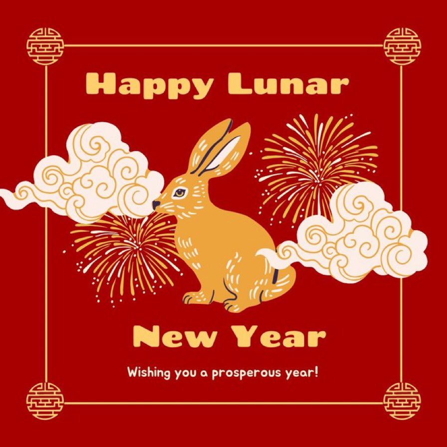 AndrewYang's tweet photo. Happy #LunarNewYear2023!! Go get something delicious and festive with friends and family to celebrate!! 😀🎉 #YearOfTheRabbit https://t.co/8oZn45wkMr