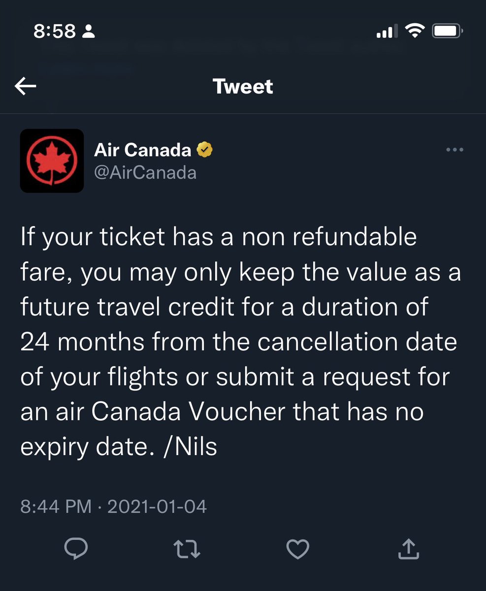 zachfarber's tweet photo. @AirCanada Already called and spoke to support and medical desk - apparently this tweet is not true @AirCanada https://t.co/CbyY2dCWwG