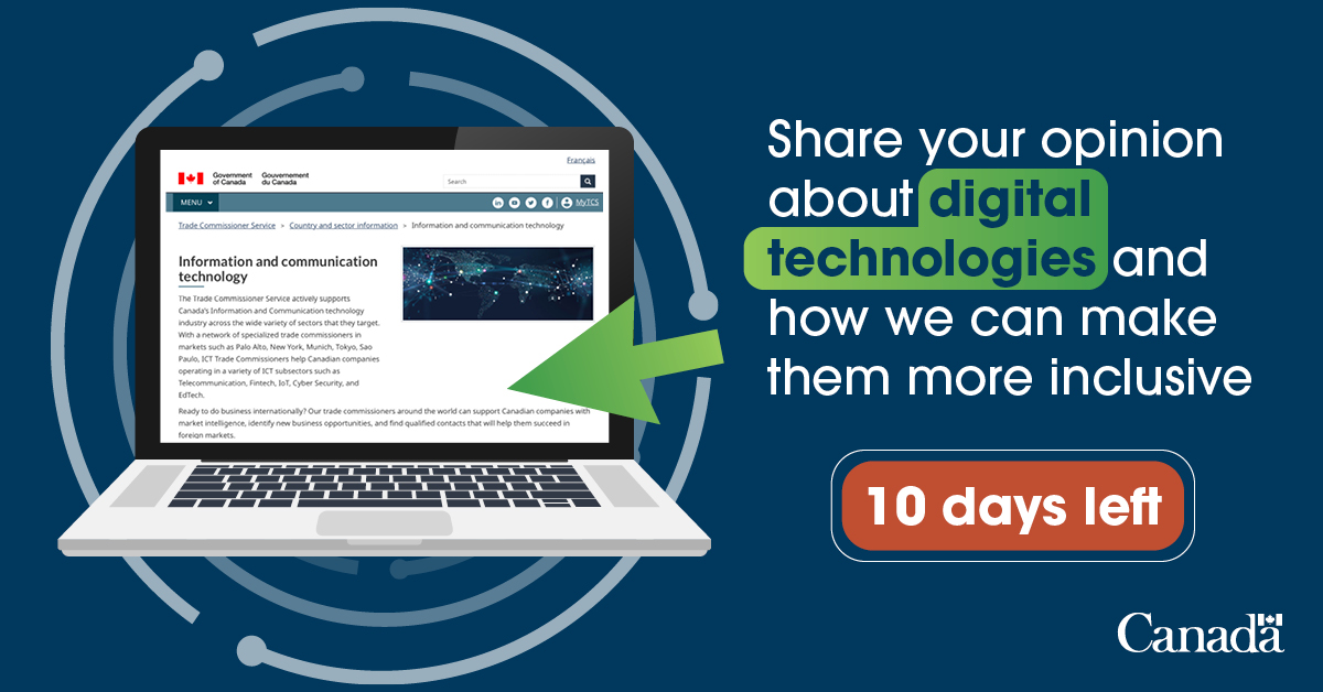 AccessibleGC's tweet photo. 10 days left! 

Let us know how we can design accessibility regulations for information and communication technologies. 

➡️ https://t.co/HDQgYXxY29 https://t.co/oDpBnl9t7X