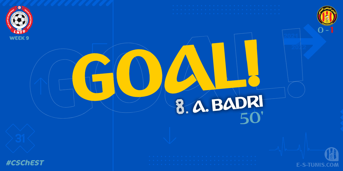ESTuniscom's tweet photo. ⏱ 50' | #Ligue1Tn🇹🇳 Week 9 #CSChEST | #CSChebba 0⃣-1⃣ @ESTuniscom : ⚽️ A. Badri (EST) scores! / هدف / But https://t.co/JrSwBQ8kxu