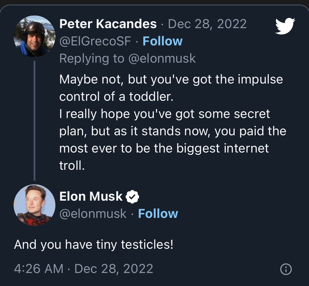 EutherPendragon's tweet image. This never get old!!  Still makes me laugh. ⁦@elonmusk⁩  ⁦⁦@ElGrecoSF⁩

#tinytesticles