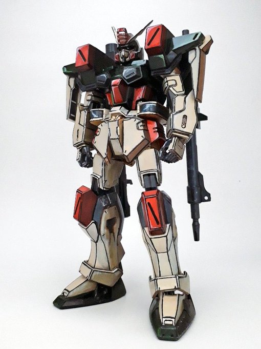 こちらもリペイント完了!1/100 #バスターガンダム です。個人的にはMGよりこちらのスタイルが好きですね!塗装は水性ホビーカラーで筆塗り、エッジは油性ペンで書き込んでいます。数年前に作ったものでしたが、今見てみると陰影やハイライトが荒い部分もあったので手直ししてみました～ 