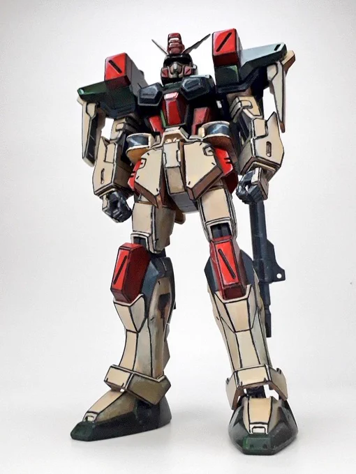 こちらもリペイント完了!1/100 #バスターガンダム です。個人的にはMGよりこちらのスタイルが好きですね!塗装は水性ホビーカラーで筆塗り、エッジは油性ペンで書き込んでいます。数年前に作ったものでしたが、今見てみると陰影やハイライトが荒い部分もあったので手直ししてみました～ 