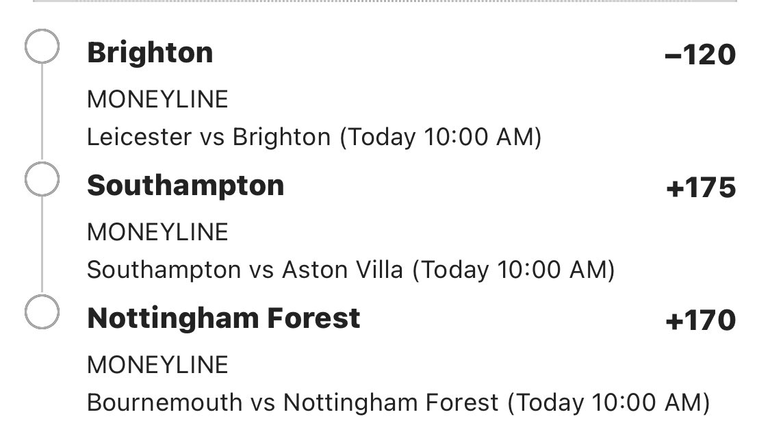 Cappernapper's tweet image. Premier League Parlays

+1261
Brighton -120
Southampton +175
Nottingham forest+170
#PLP #FreePick #GamblingTwiitter