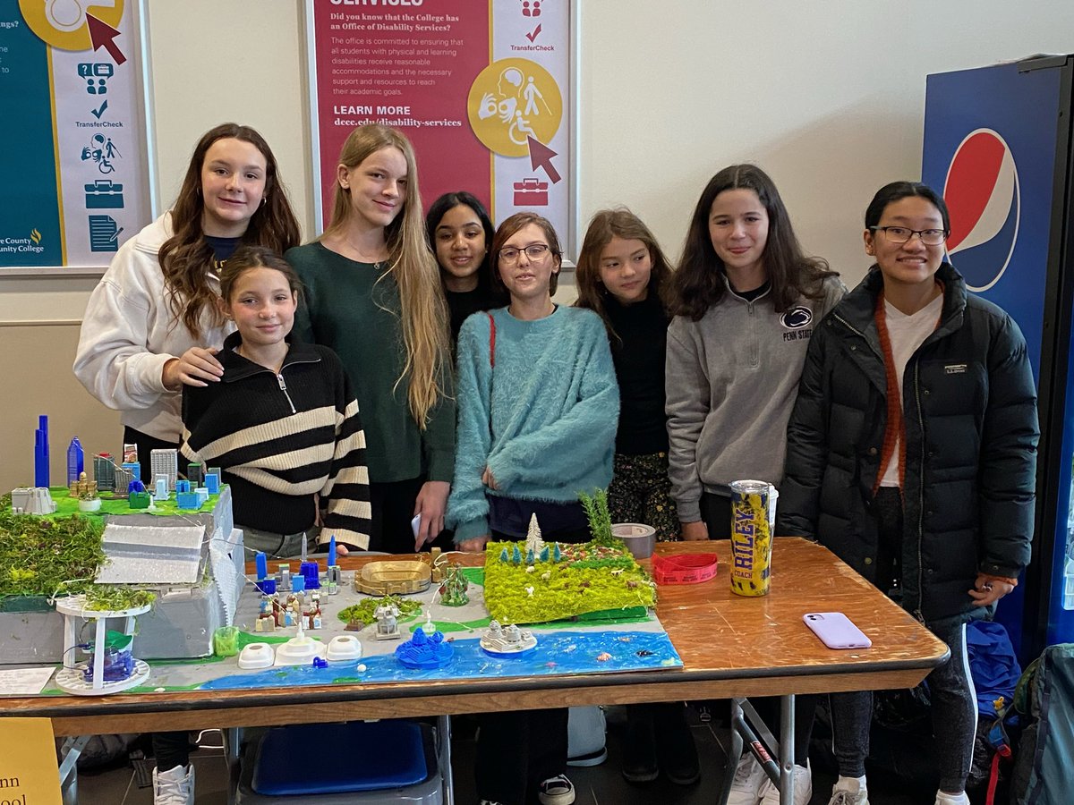 PCMiddle's tweet image. Middle School Future City team in regional competition at the DVCC STEM building. Let’s go team!