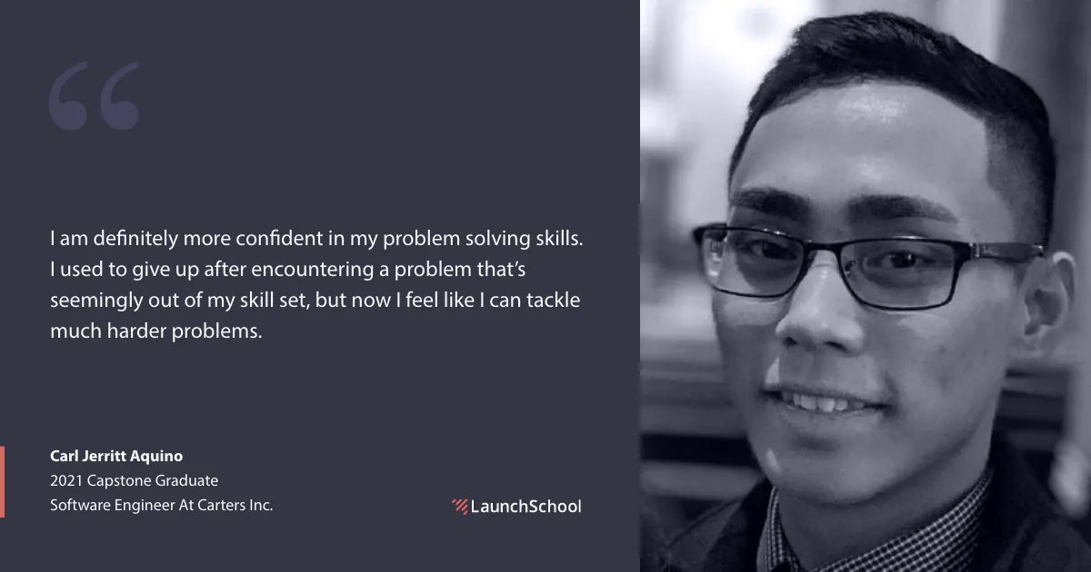 launchschool's tweet photo. Carl used to give up on problems that felt beyond his skill set. Now he has the confidence to tackle them head-on. 👉 How has Launch School improved your confidence? Feel free to comment below.

#confidencefactor #launchschool #LearnToCode #SoftwareEngineer https://t.co/fZ6nYwUbrz
