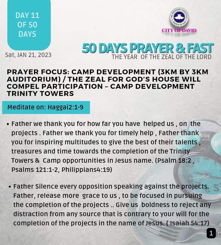 RCCGCityofDavid's tweet photo. DAY 11 Prayer Points for #50DaysFast - Saturday, January 21, 2023
#RCCGFast
#RCCGFast2023
#CODDailyPrayerPoints https://t.co/ysC1u4gcZX