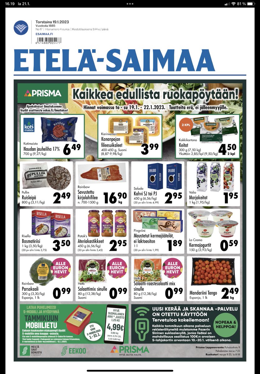 Onkos tää nyt oikeasti sitä viherpesua: tuodaan salaattiainekset Espanjasta, PESTÄÄN Suomessa ja <a href="/sryhma/">S-ryhmä</a> mainostaa ja myy sitten suomalaisena? Muuttaako pesu salaatin suomalaiseksi? Jos ei niin pesemisviestillä tavoitellaan? <a href="/KrookHannu/">Hannu Krook</a>, mitä tuumit?