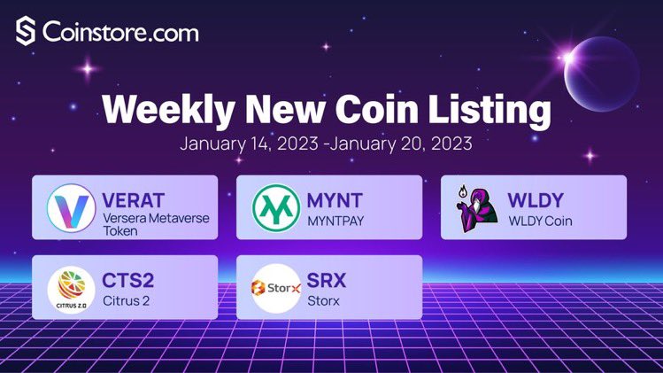 amiable_ayo's tweet photo. #Coinstore Weekly New Coins Listing | 01.14-01.20, 2023

$VERAT @VerseraVERAT
$MYNT @MyntFund
$WLDY @wildernessp2e
$CTS2 @citrustech_
$SRX @StorXNetwork

#NewListing #VERAT #MYNT #WLDY #CTS2 #SRX https://t.co/38kjKdGuUc