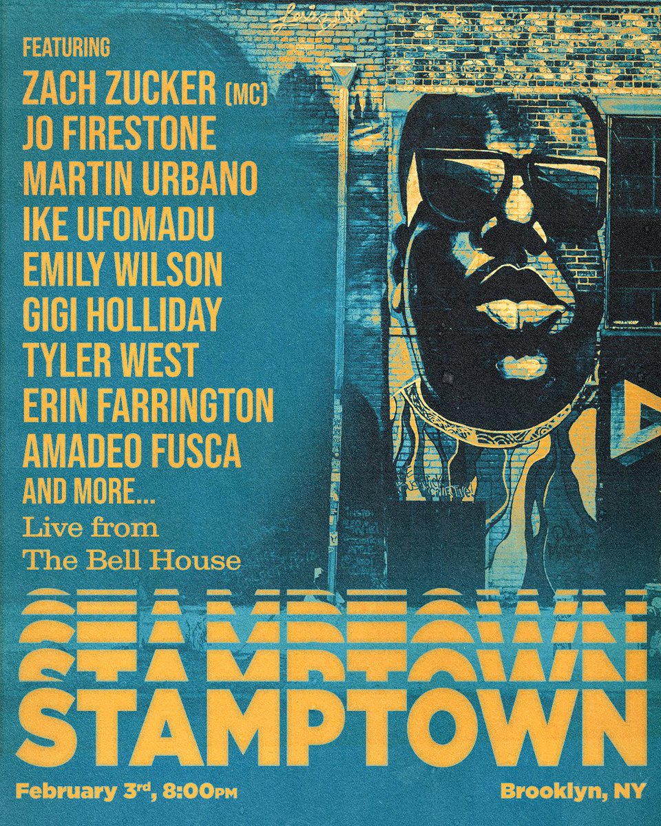 NEW YORK!! Stamptown is heading back for our first show of the year on Friday, Feb 3rd at The Bell House 🚖

Featuring:
Jo Firestone 
@MartinUrbano 
Ike Ufomadu
Emily Wilson
GiGi Holliday
Tyler West 
@erinfarrington 
Amadeo Fusca
and MORE

🎟: eventbrite.com/e/stamptown-ti…