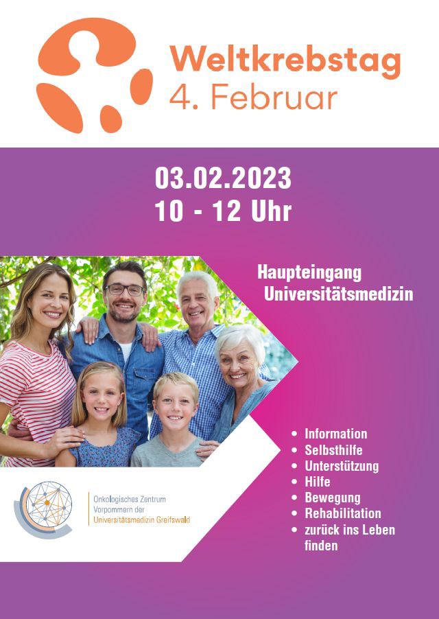 Weltkrebstag 2023 - Umfassende Hilfe für Betroffene mit einer Krebsdiagnose - Einladung zur Infoveranstaltung am 3. Februar (10-12 Uhr) an der Unimedizin vor dem Haupteingang #worldcancerday