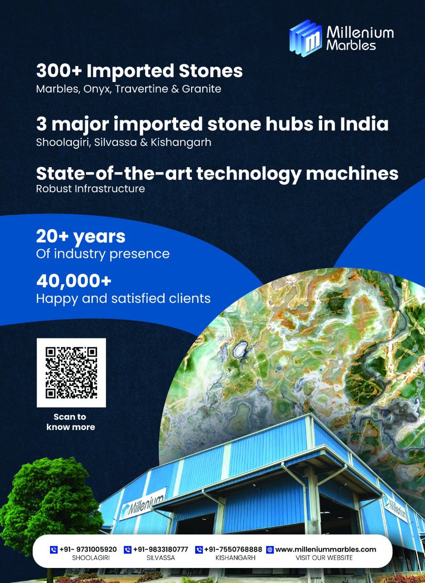 milleniummarble's tweet photo. At Millenium Marbles, we have a highly experienced & professional team that believes in quality & reliability. We are a customer-centric organisation with high operational efficiency to fulfill the client's requirements.
#milleniummarble #shoolagiri #silvassa #kishangarh https://t.co/qHBjm4Invv