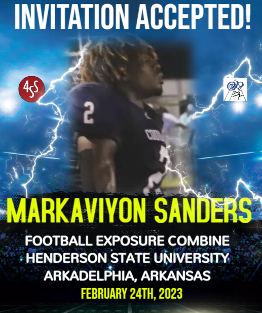 We are excited to announce that <a href="/markaviyon02/">Markaviyon_Sanders</a>, a '23 DB from <a href="/Lcscougar_FB/">LC Football</a> has accepted our invitation to compete in the Exposure Combine at <a href="/ReddiesFB/">Henderson State Football</a> on 2/24! <a href="/_Lyon_Football/">Lyon Scots Football</a> <a href="/Threshers_FB/">Bethel College FB</a> <a href="/CruFootball/">UMHB Football🏈</a> <a href="/MSValleyFB/">MVSU Football</a> <a href="/CiscoWranglerFB/">Cisco Junior College Football</a> <a href="/DreamU_IndyFB/">Indy CC Football</a> <a href="/LCU_ftball/">LCU Football</a> <a href="/LangstonLionsFB/">Langston Lions Football</a>