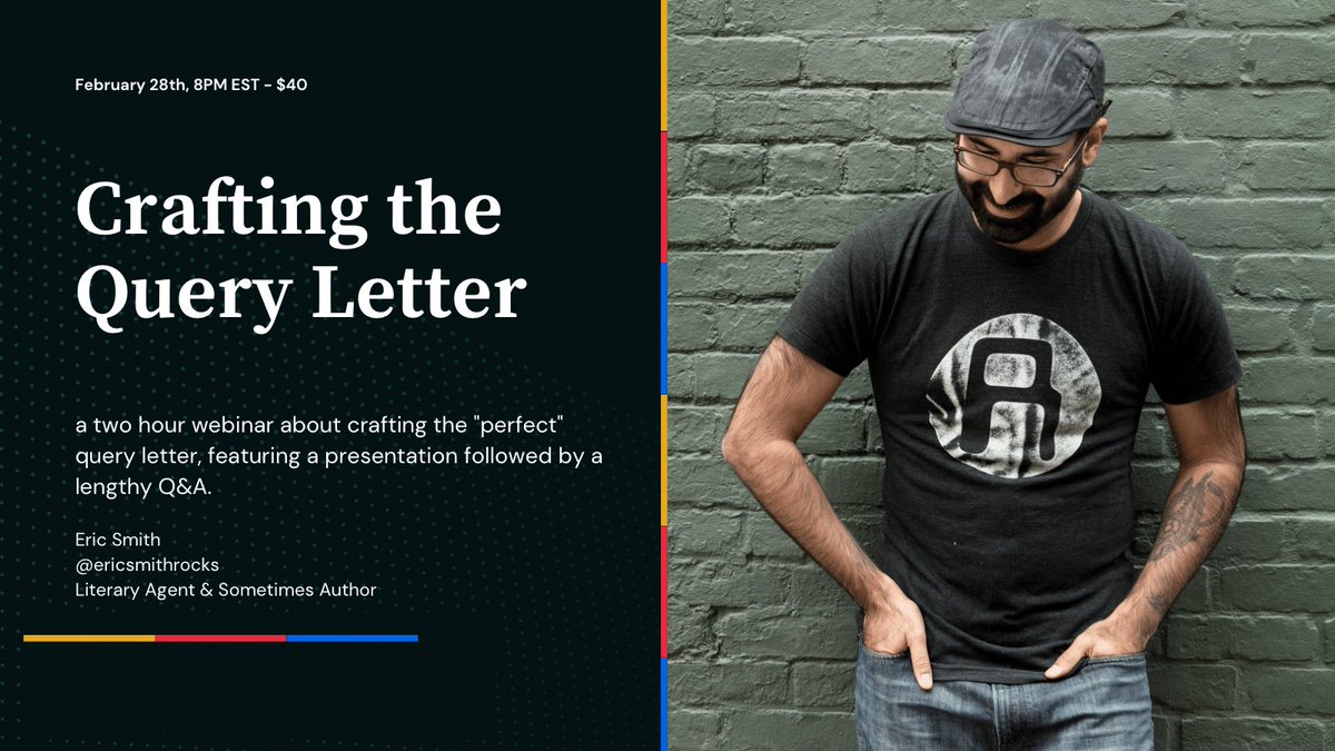 Morning all! In case you missed it yesterday, I’m doing my query letter webinar again. Raising funds to help some friends and family with medical expenses.

February 28th. Let’s chat. ericsmithrocks.com/blog/2023/1/20…