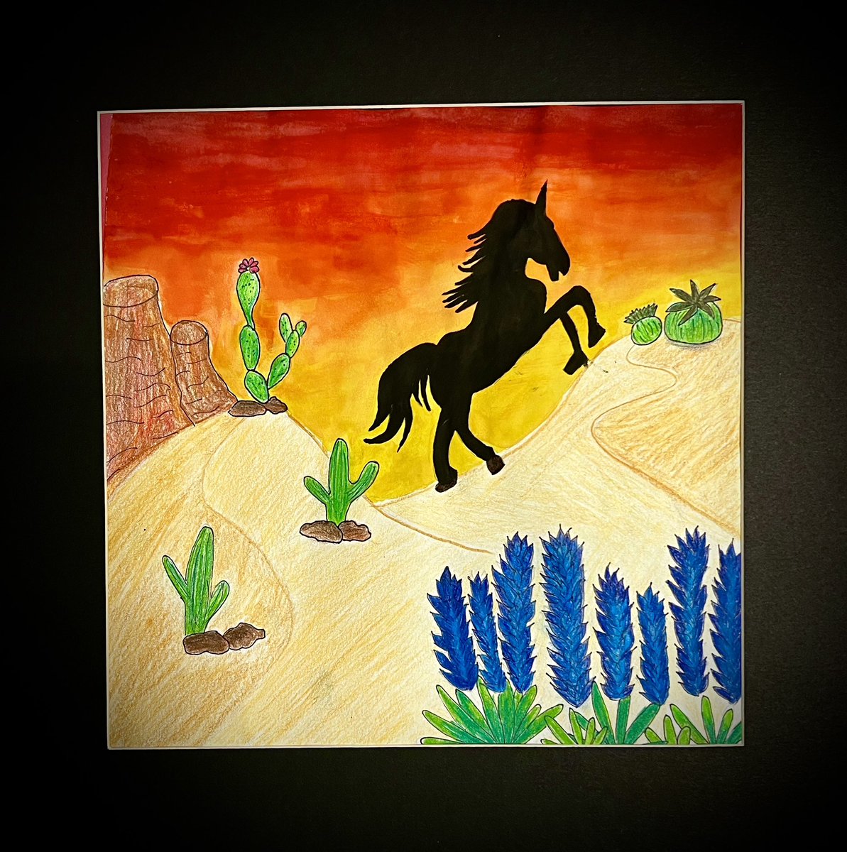 NatashaSufi's tweet photo. Very proud of my 4th Grader Jovy, & all of her hard work & hours she spent creating her “The Western Stallion” artwork that was on display at the @BerryCenter CFISD Rodeo Art Show Exhibit! @cfisdMcGown #OwlAboutTheBest @CyFairISD @CFISD_FineArts @CFISDArt #CFISDcreates https://t.co/9IKXdDhRIV