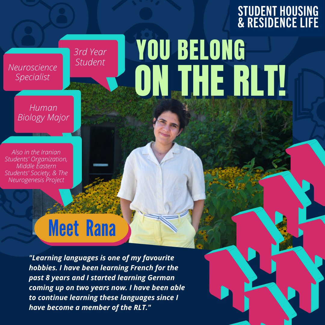 UTSCres's tweet photo. Meet Rana, one of the Residence Advisors on the Residence Live Team. On top of being an RA, Rana is involved in three different clubs on campus and is busy learning French and German.

Just like Rana, you belong on the RLT! https://t.co/i7AsHml1Gv