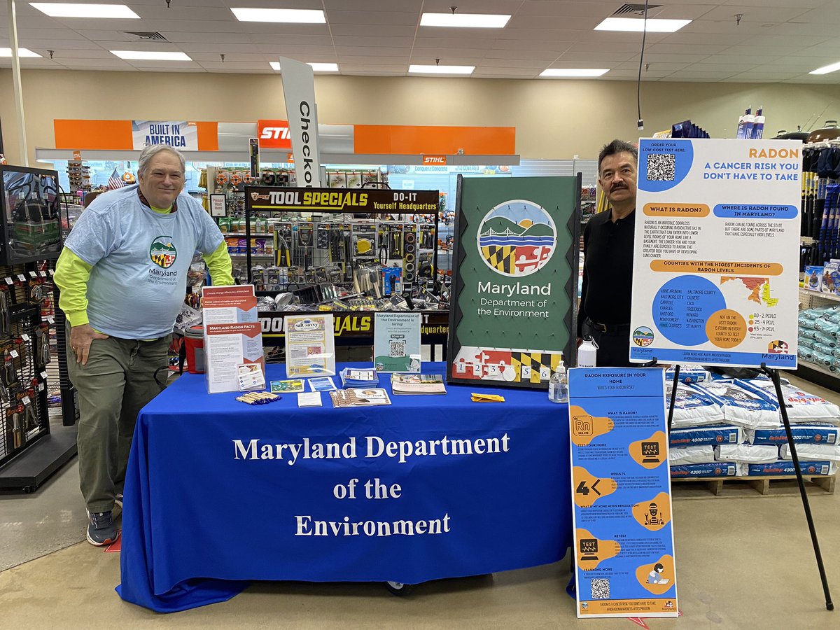 MDEnvironment's tweet photo. It’s #radonawareness day at the #AceHardware in Brunswick, Md. Come visit, we’ll be here until 1 p.m., you may even leave with your very own superhero water bottle! #test4radon https://t.co/QFftuo1VmN
