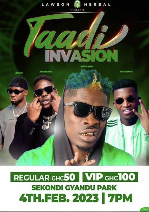 waleownLaga25's tweet photo. Taaaaadi When Was The Last Time You Had Quality Fun? Christmas And New Year Joined Together As The King Of African Dancehall @shattawalegh Storms The Sekondi Gyandu Park On The 4th February 2023. You Know How It Is When The King Visits Your City!!! It’s A Shutdown 💃. Let’s Rock! https://t.co/WZRah6miju
