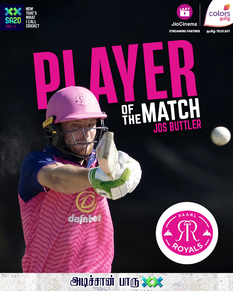 ColorsTvTamil's tweet photo. #AdichaanPaaruXX | #SA20LiveUpdates ๐ด
Jos the Boss Player of the match ๐๐ซก
เฎจเฎฎเฏเฎฎ #ColorsTamil-เฎฒ ๐ #SA20League-เฎ เฎคเฎฎเฎฟเฎดเฎฟเฎฒเฏ เฎเฎพเฎฃเฏเฎเฏเฎเฎณเฏ ๐บ
#SA20onColorsTamil #SA20 #PRvsMICT #PaarlRoyals #RoyalsFamily #JosButler #OneFamily https://t.co/SfxzPRGsOb