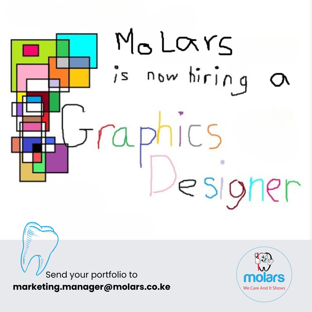 MolarsDental's tweet photo. Can you design this AD better? If you can, then smile, it's time to for a career change! We are in search of a skilled graphics designer to join our team. If you have a passion for design, a keen eye for detail, and are ready to make an impact ... 1/2
#IkoJob #IkoJobKE https://t.co/IGuIoiJMf9