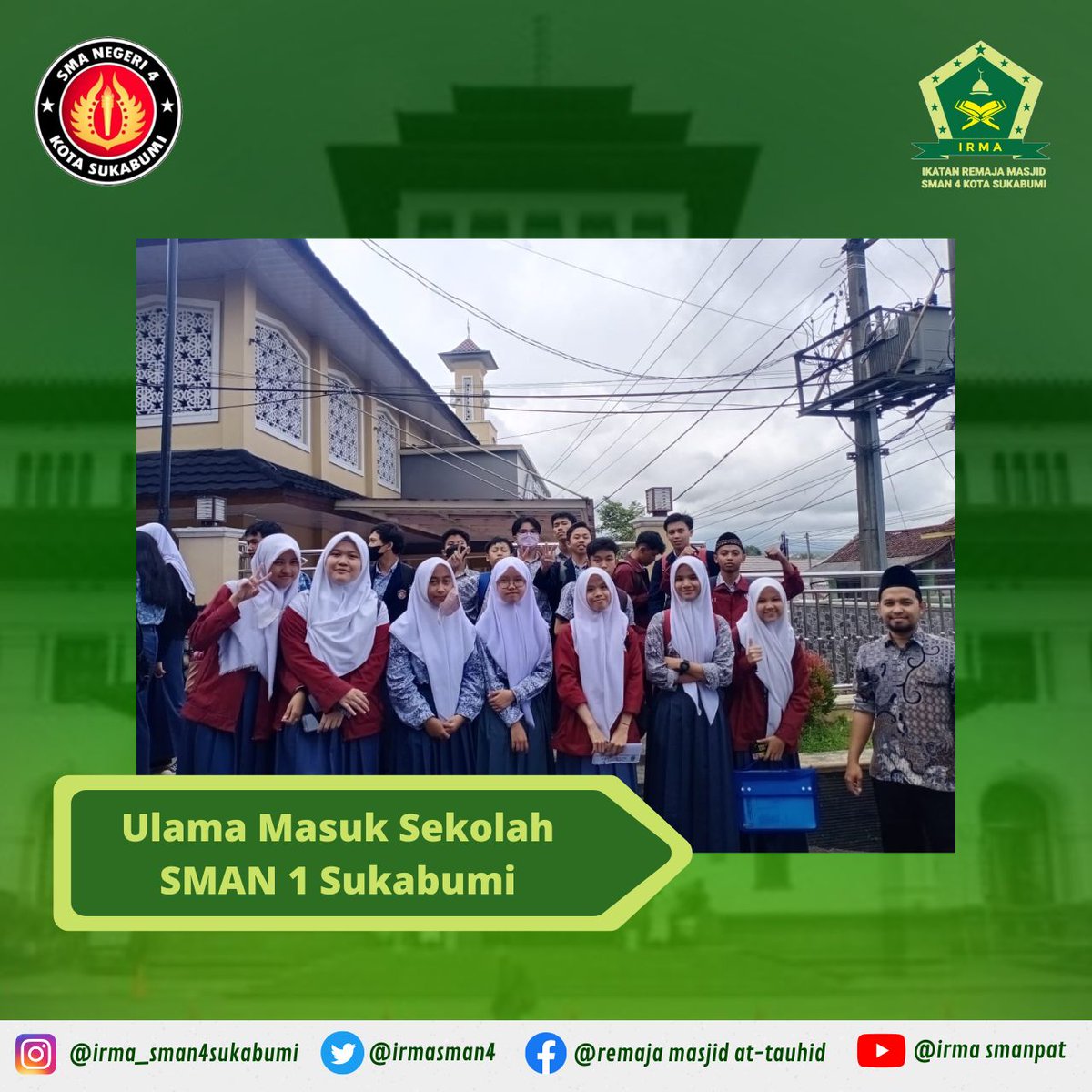 irmasman4's tweet photo. Rabu, 14 Desember 2022 IRMA SMAN 4 menghadiri kegiatan UMS (Ulama Masuk Sekolah) yang diselenggarakan di SMAN 1 Sukabumi, dan dihadiri beberapa sekolah yang ada di wilayah Sukabumi. https://t.co/dWy6TLJtBX