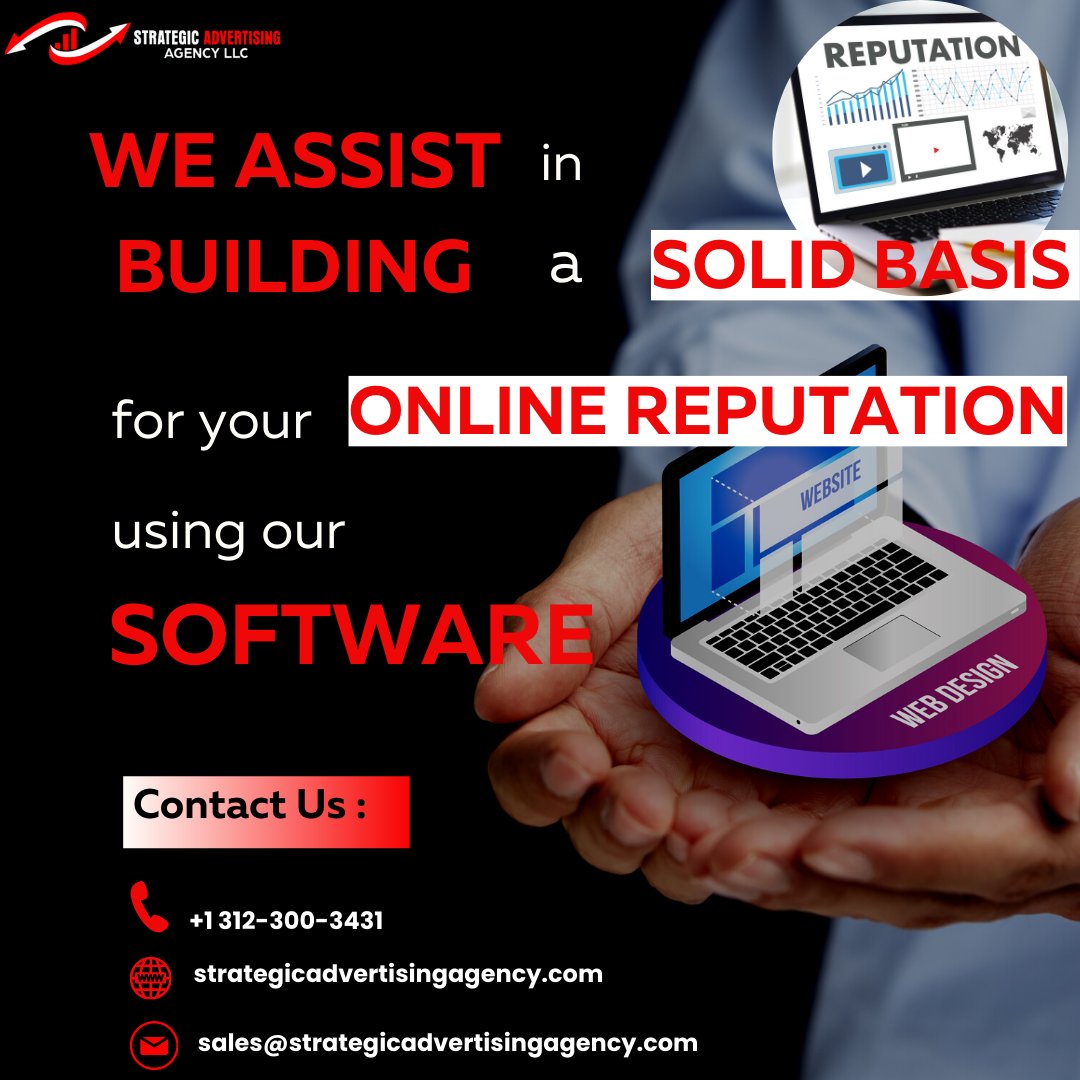 STRATEGIC ADVERTISING can assist in building a SOLID BASIS for your ONLINE REPUTATION using our SOFTWARE!!
#weassist 
#creativeagency 
#digitalmarketingagency 
Contact Us!
🌐 strategicadvertisingagency.com
📧 mailto:sales@strategicadvertisingagency.com
📞 +1 312-300-3431