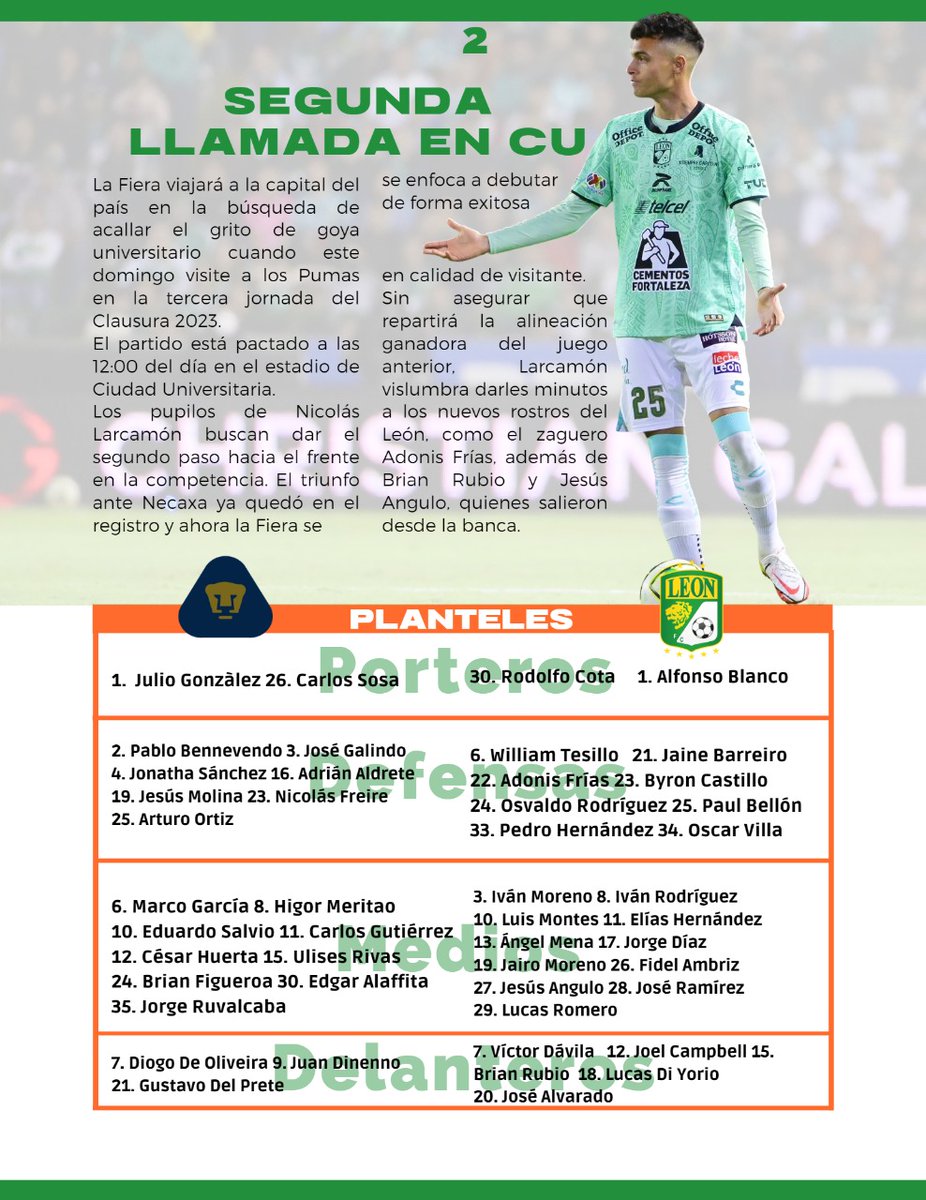 geraslugo's tweet image. LA FIERA SE METE A CU... busca el segundo triunfo del torneo.

#SerFieraEsUnOrgullo #León #Larcamón #Pumas #LigaMX