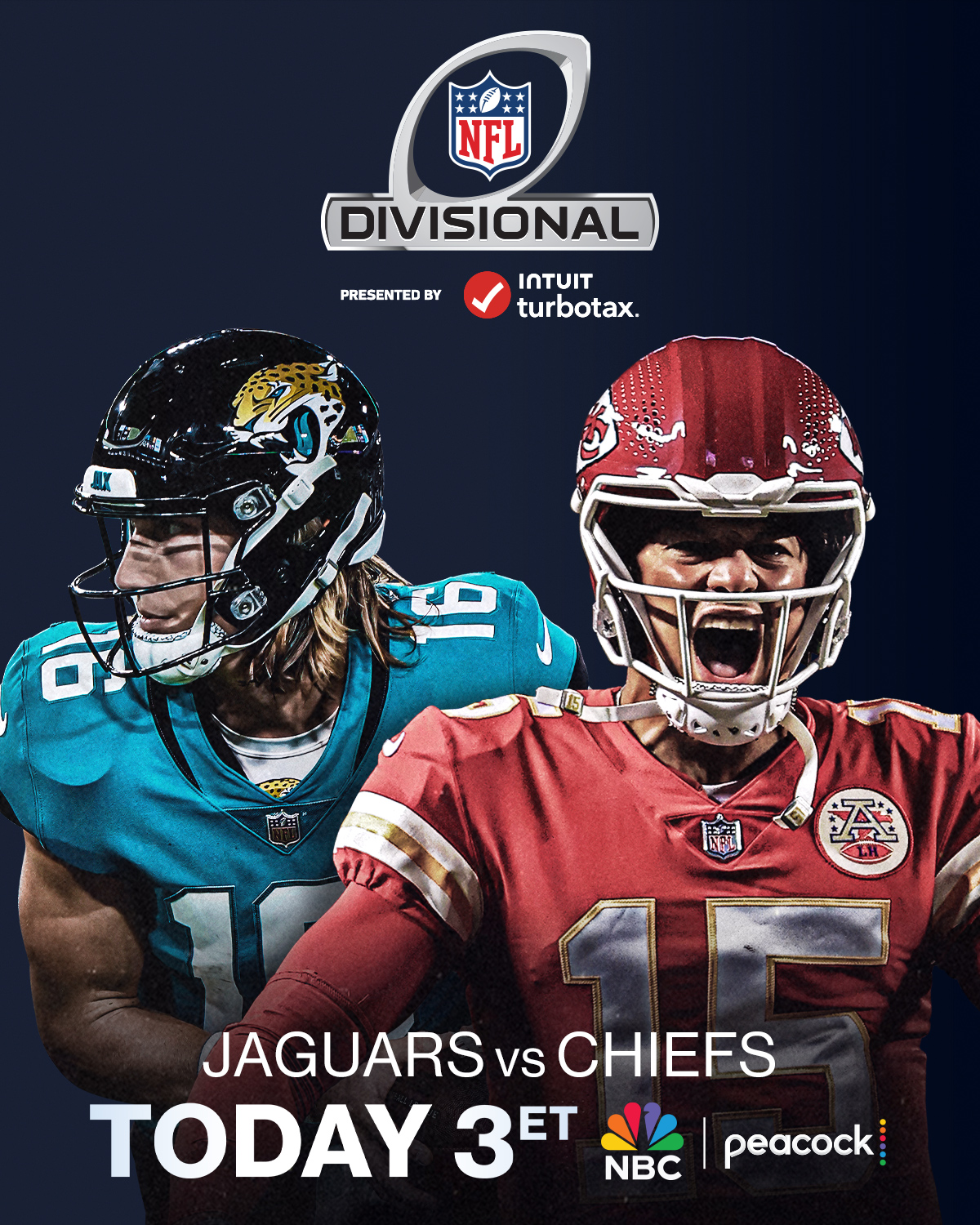 Sunday Night Football on NBC on X: 'The Divisional Round starts TODAY on  NBC and @peacock! #DUUUVAL vs. #ChiefsKingdom - who ya got?! #NFLPlayoffs   / X