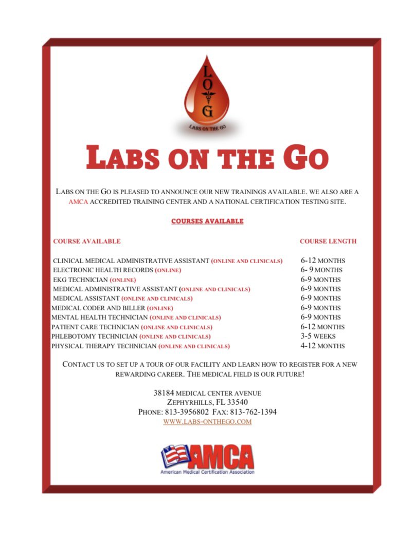 LabsOnTheGo1's tweet photo. Interested in a future in the medical field? Call today and set up a tour! https://t.co/VQCf7K1mwa